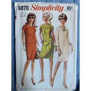 Simplicity 6870 Sewing pattern shift dress blouse straight skirt 1960s size 16